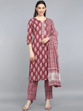 Cotton Blend Printed Kurta Pant Dupatta-VKSKD1030AB