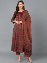 Women Maroon Cotton Blend Striped Printed