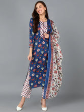 Women Blue Cotton Blend Floral Printed-VKSKD1238A