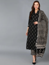 Women Black Cotton Blend Paisley Printed