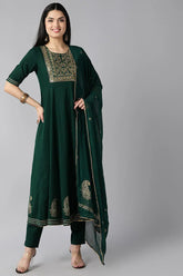 Pure Cotton Printed Kurta Trousers Dupatta-VKSKD1218A