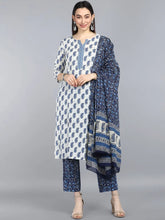 Cotton Blend Printed Kurta Pant Dupatta-VKSKD1026AB