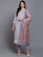 Cotton Blue Printed Straight Kurta Pant With-VKSKD1906
