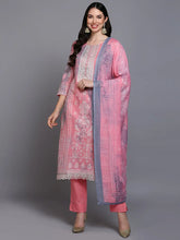 Cotton Peach Printed Straight Kurta Pant With-VKSKD1914