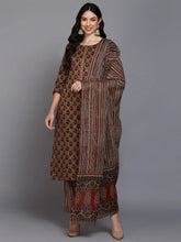 Cotton Beige Printed Straight Kurta Pant With-VKSKD1850