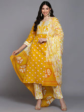 Cotton Yellow Bandhani Printed Straight Kurta Pant-VKSKD1926