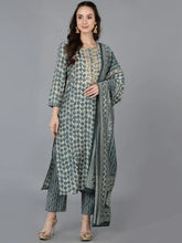 Women Silk Blend Embroidered Abstract Printed-VKSKD1696