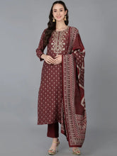 Women Silk Blend Embroidered Ikat Printed