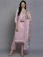 Cotton Blend Pink Printed Straight Kurta Pant-VKSKD1878