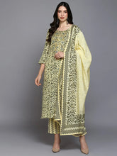 Silk Blend Yellow Printed Straight Kurta Pant-VKSKD1865