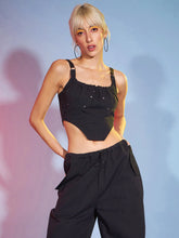 Women Black Twill Bustier Crop Top-SFTOPS41490XS