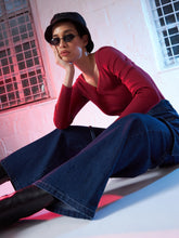 Women Maroon Sweetheart Neck Rib Top