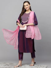 Women's Embroidered Art Silk Kurta Pant Dupatta Set