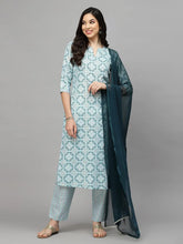 Women's Printed Cotton Blend Kurta Pant Dupatta Set-COLINSKY36