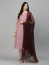 Women's Printed Cotton Blend Kurta Pant Dupatta Set-COLINMAUVE36