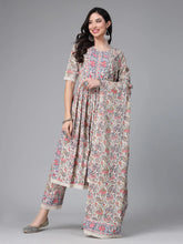 Women's Floral Printed Cotton Naira Cut Kurta Pant Dupatta Set