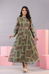Women Green Chiffon Printed Maxi Dress