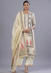 Women Yellow Rayon Printed Kurta, Pants and Dupatta Set