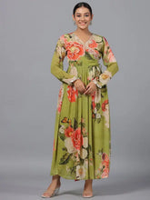 Women Green Georgette Printed Maxi Dress