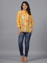 Women Yellow Muslin Printed Tunic