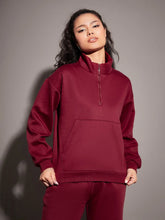 Women Maroon Fleece Front Zipper Sweatshirt