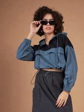 Women Black Colourblock Parachute Hoodie