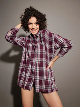 Women Maroon Yarndyed Back Cris Cross Detail Oversized Shirt