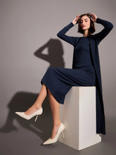 Women Navy Solid Rib Front Open Shrug-SFJCKT6901XS