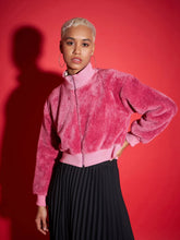 Women Solid Standard Pink High Neck Full Sleeve Jacket