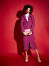Women Magenta Tweed Notch Collar Blazer