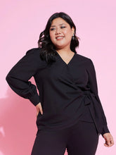 Women Black Side Knot Peplum Top