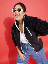 Women Solid Standard Black High Neck Full Sleeve Jacket