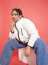 Women Solid Standard White High Neck Full Sleeve Jacket