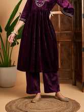 Women Purple Velvet Straight Pants