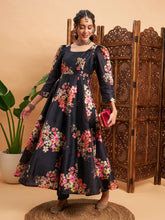 Women Black Floral Full Sleeves Anarkali Maxi Kurta