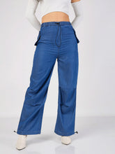 Women Blue Denim Baggy Fit Cargo Pants-SFPANT50695XS