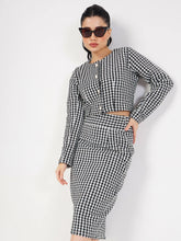 Women Black Geo Jacquard Tweed Full Sleeves Top