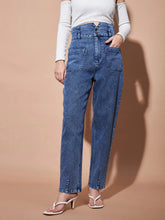 Women Blue High Paperbagwaist Baggy Jeans