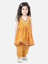 Halter Neck Pure Cotton Kurti with Harem for Girls- Yellow