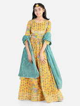Pure Cotton Printed Lehenga Choli Dupatta Set for Girls- Yellow