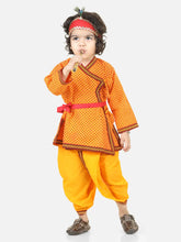 BownBee Cotton Angrakha Kanhaiya Costume Dress With Bansuri,Mukut & Band-Yellow