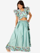 Chanderi Floral Print Choli with Lehenga for Girls- Blue