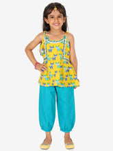 Printed Cotton Indo Westren Top with Harem Dhoti Suit Set for Girls- Yellow