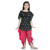 Girls Cotton Kaftan Dhoti With Pompom Indo Western Clothing Set s- Black