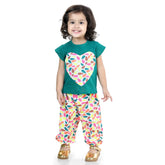 Girls Heart patch Pure Cotton Patch Top with Harem pant Indo Western Clothing Sets - Blue