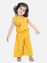 Girls Cotton Bird Embroidered Top Palazzo indo Western Clothing -Yellow
