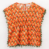 Girls Printed Cotton Kaftan with Pompom Tops - Orange