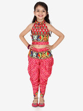 Halter Neck Printed Cotton Choli With Dhoti-Pink