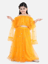 Ethnic Festive Wear Sequin Net Lehenga with Ruffle Choli with Dupatta- Yellow