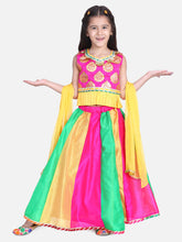 Girls Ethnic Festive Wear Kali Lehenga With Sleeveless Choli With Dupatta- Pink
